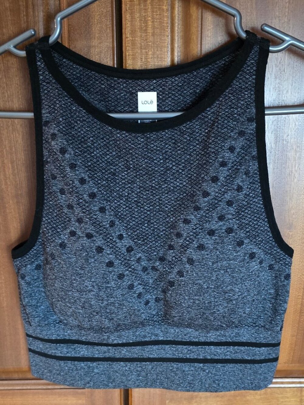 Lole grey patterned athletic long line bra top in size medium